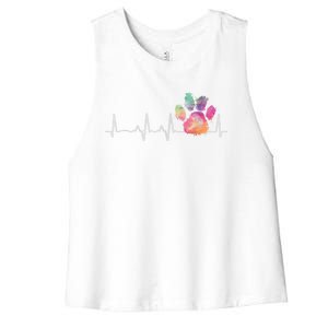 Cute Veterinarian Gift Rainbow Paw Print Heartbeat Vet Tech Gift Women's Racerback Cropped Tank