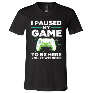 Cool Video Gamer For Men Boy Game Paused Gaming Gamers V-Neck T-Shirt