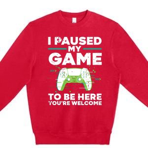 Cool Video Gamer For Men Boy Game Paused Gaming Gamers Premium Crewneck Sweatshirt