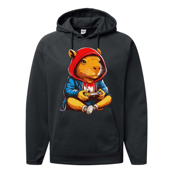 Capybara Video Games Funny Gaming Capy Teen Performance Fleece Hoodie