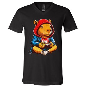 Capybara Video Games Funny Gaming Capy Teen V-Neck T-Shirt