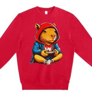 Capybara Video Games Funny Gaming Capy Teen Premium Crewneck Sweatshirt