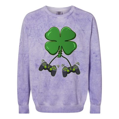 Clover Video Game Controllers St Patricks Day Colorblast Crewneck Sweatshirt