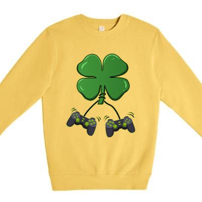 Clover Video Game Controllers St Patricks Day Premium Crewneck Sweatshirt