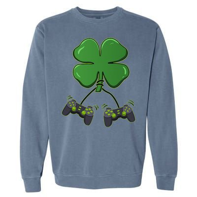 Clover Video Game Controllers St Patricks Day Garment-Dyed Sweatshirt