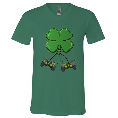 Clover Video Game Controllers St Patricks Day V-Neck T-Shirt