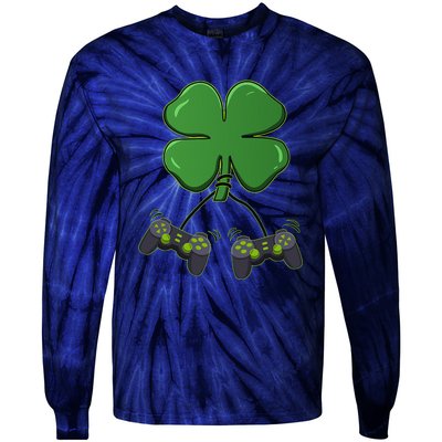 Clover Video Game Controllers St Patricks Day Tie-Dye Long Sleeve Shirt