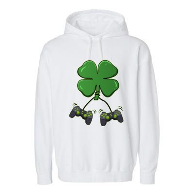 Clover Video Game Controllers St Patricks Day Garment-Dyed Fleece Hoodie