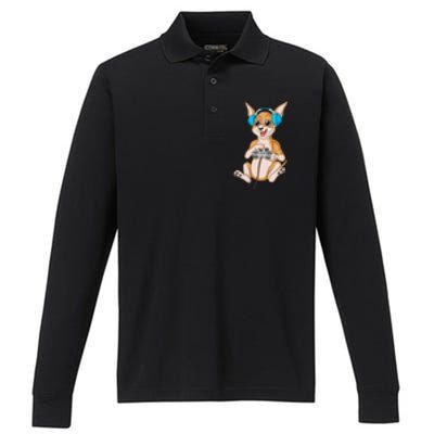 Chihuahua Video Gamer Performance Long Sleeve Polo