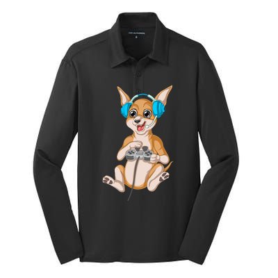 Chihuahua Video Gamer Silk Touch Performance Long Sleeve Polo