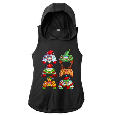 Christmas Video Game Controller Santa Hat Christmas Gamer Ladies PosiCharge Tri-Blend Wicking Draft Hoodie Tank