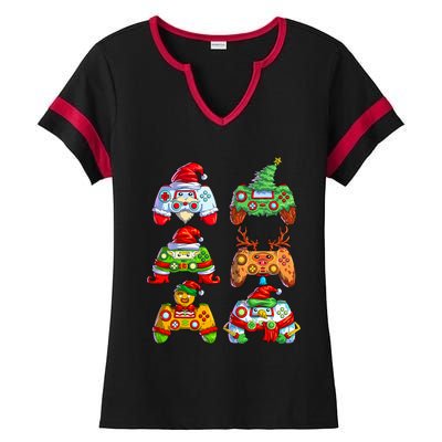 Christmas Video Game Controller Santa Hat Christmas Gamer Ladies Halftime Notch Neck Tee