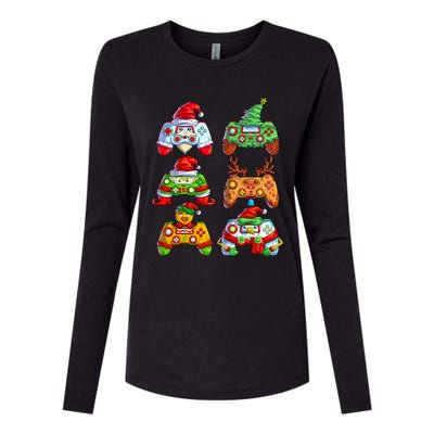 Christmas Video Game Controller Santa Hat Christmas Gamer Womens Cotton Relaxed Long Sleeve T-Shirt