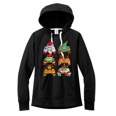 Christmas Video Game Controller Santa Hat Christmas Gamer Women's Fleece Hoodie