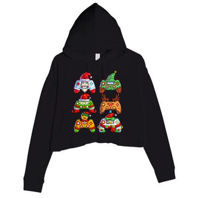 Christmas Video Game Controller Santa Hat Christmas Gamer Crop Fleece Hoodie