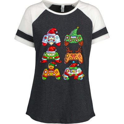 Christmas Video Game Controller Santa Hat Christmas Gamer Enza Ladies Jersey Colorblock Tee