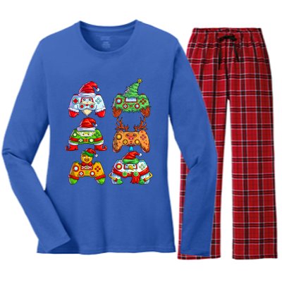 Christmas Video Game Controller Santa Hat Christmas Gamer Women's Long Sleeve Flannel Pajama Set 