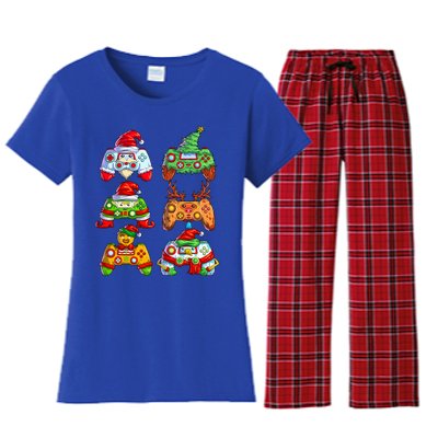 Christmas Video Game Controller Santa Hat Christmas Gamer Women's Flannel Pajama Set