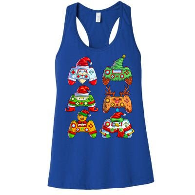 Christmas Video Game Controller Santa Hat Christmas Gamer Women's Racerback Tank