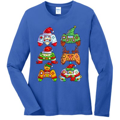 Christmas Video Game Controller Santa Hat Christmas Gamer Ladies Long Sleeve Shirt