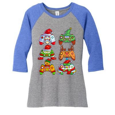 Christmas Video Game Controller Santa Hat Christmas Gamer Women's Tri-Blend 3/4-Sleeve Raglan Shirt