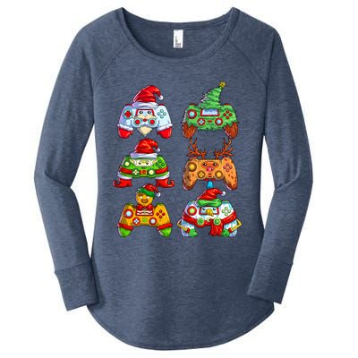 Christmas Video Game Controller Santa Hat Christmas Gamer Women's Perfect Tri Tunic Long Sleeve Shirt