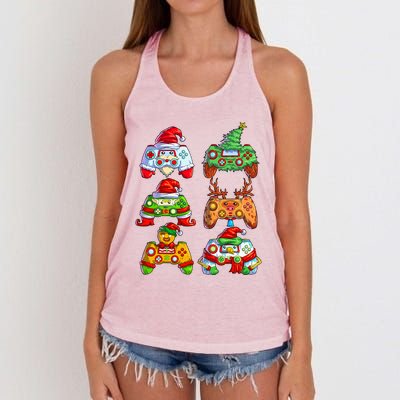 Christmas Video Game Controller Santa Hat Christmas Gamer Women's Knotted Racerback Tank