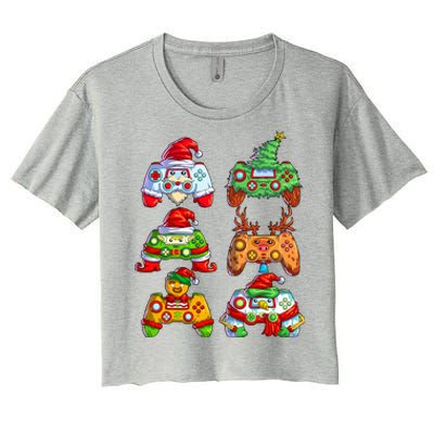 Christmas Video Game Controller Santa Hat Christmas Gamer Women's Crop Top Tee