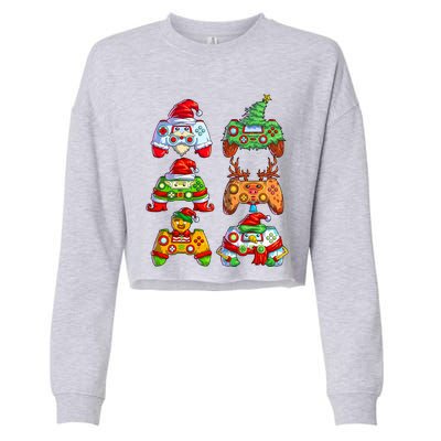 Christmas Video Game Controller Santa Hat Christmas Gamer Cropped Pullover Crew