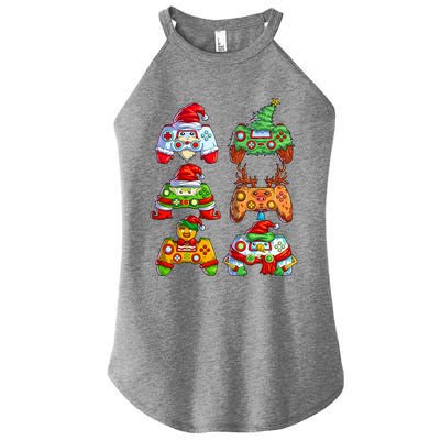 Christmas Video Game Controller Santa Hat Christmas Gamer Women's Perfect Tri Rocker Tank