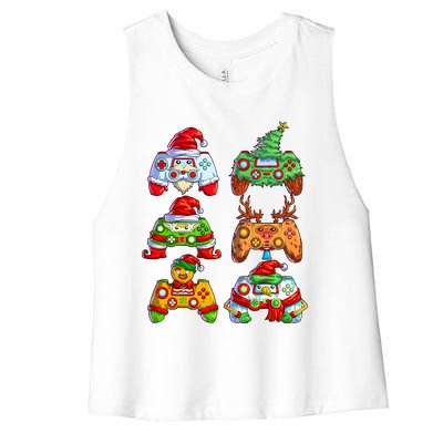 Christmas Video Game Controller Santa Hat Christmas Gamer Women's Racerback Cropped Tank