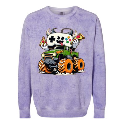 Cool  Video Game Pizza Lifted Truck Colorblast Crewneck Sweatshirt