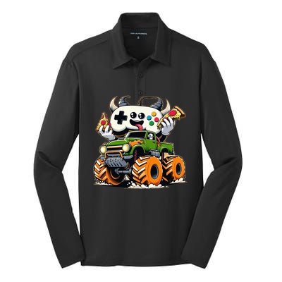 Cool  Video Game Pizza Lifted Truck Silk Touch Performance Long Sleeve Polo