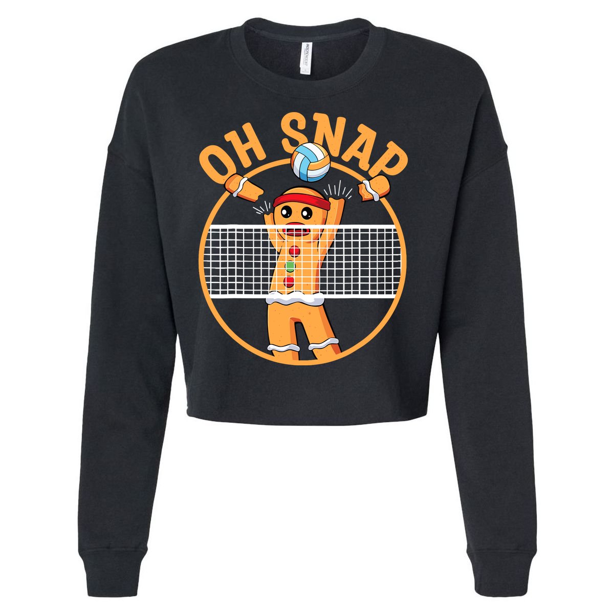 Christmas Volleyball Gingerbread Man Blocker Oh Snap Cropped Pullover Crew