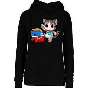 Cat Vs. Gop Elephant Kamala Harris Anti Trump Anti Maga Womens Funnel Neck Pullover Hood