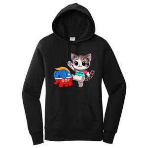 Cat Vs. Gop Elephant Kamala Harris Anti Trump Anti Maga Women's Pullover Hoodie