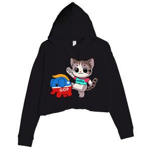 Cat Vs. Gop Elephant Kamala Harris Anti Trump Anti Maga Crop Fleece Hoodie