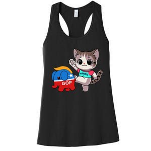 Cat Vs. Gop Elephant Kamala Harris Anti Trump Anti Maga Women's Racerback Tank