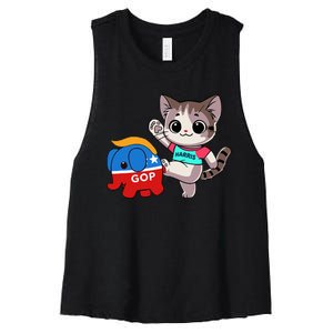 Cat Vs. Gop Elephant Kamala Harris Anti Trump Anti Maga Women's Racerback Cropped Tank