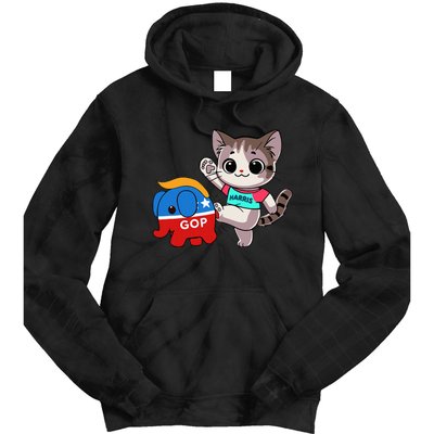 Cat Vs. Gop Elephant Kamala Harris Anti Trump Anti Maga Tie Dye Hoodie