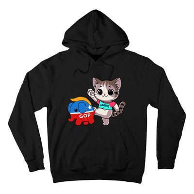 Cat Vs. Gop Elephant Kamala Harris Anti Trump Anti Maga Tall Hoodie