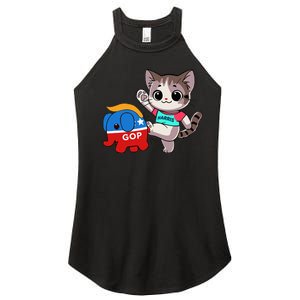 Cat Vs. Gop Elephant Kamala Harris Anti Trump Anti Maga Women's Perfect Tri Rocker Tank