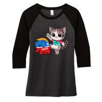 Cat Vs. Gop Elephant Kamala Harris Anti Trump Anti Maga Women's Tri-Blend 3/4-Sleeve Raglan Shirt