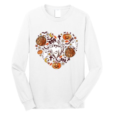 Cute Vintage Graphic Halloween Party Halloween Doodles Heart Long Sleeve Shirt