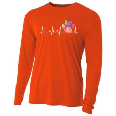 Cute Veterinarian Gift Rainbow Paw Print Heartbeat Vet Tech Gift Cooling Performance Long Sleeve Crew