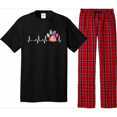 Cute Veterinarian Gift Rainbow Paw Print Heartbeat Vet Tech Gift Pajama Set