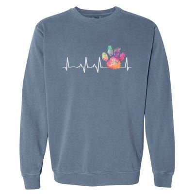 Cute Veterinarian Gift Rainbow Paw Print Heartbeat Vet Tech Gift Garment-Dyed Sweatshirt