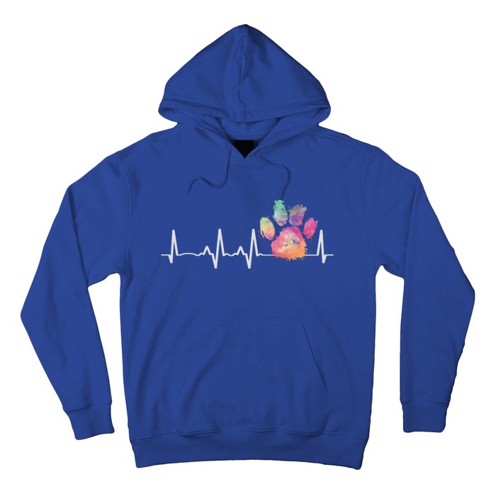 Cute Veterinarian Gift Rainbow Paw Print Heartbeat Vet Tech Gift Hoodie