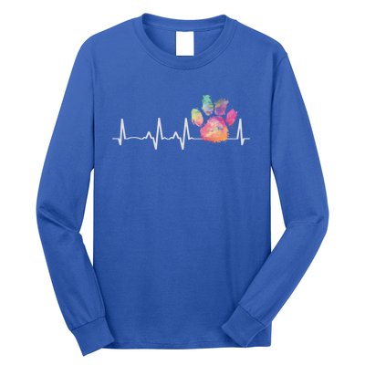 Cute Veterinarian Gift Rainbow Paw Print Heartbeat Vet Tech Gift Long Sleeve Shirt