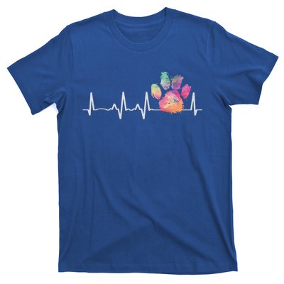 Cute Veterinarian Gift Rainbow Paw Print Heartbeat Vet Tech Gift T-Shirt